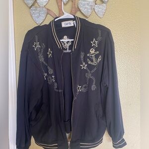 Black Nautical Embroidered Bomber Jacket